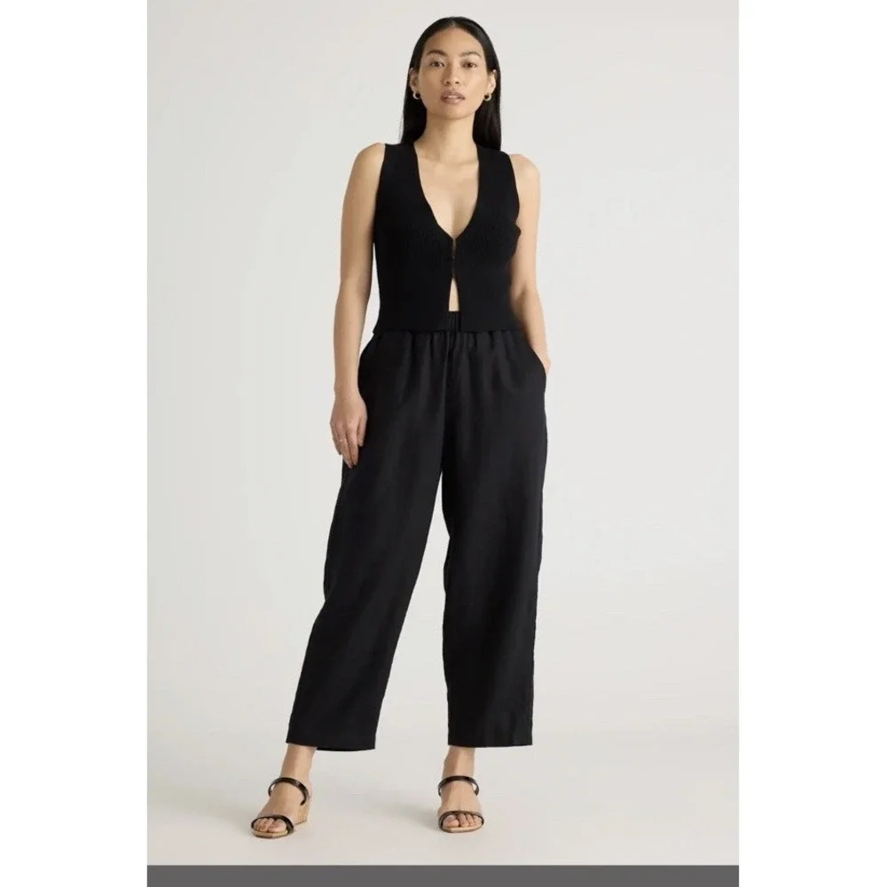 Quince 100% European Linen Pants S Black Wide Leg Chambray Coastal Quiet Luxury